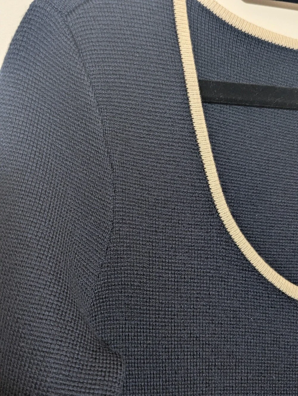 Kate Spade Navy Cream Wool Blend Knit Shift Sweater Dress Size XS